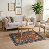 Orange Vibrant Orange Traditional Persian Floral Area Rug