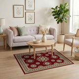 Rich Red Persian Floral Area Rug with Gold Motifs