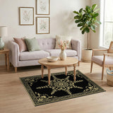 Gold and Silver Ornate Gold Mandala Black Area Rug