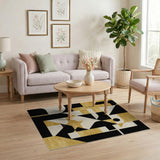 ODIKA Modern Geometric Abstract Washable Rug - Gold & Black Low Pile Area Rug