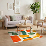 Abstract Orange Green Shapes Area Rug