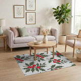 Festive Holly Berry Leaf Pattern Area Rug