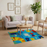 Multi-color and Patterns Playful Cartoon Animals Kids Area Rug