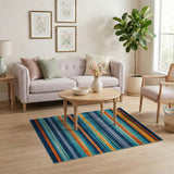 Vibrant Multi-Color Striped Coastal Area Rug