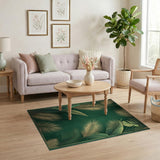 Green Emerald Green Gold Palm Leaf Area Rug