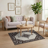 Traditional Persian Ornate Black Medallion Persian Area Rug