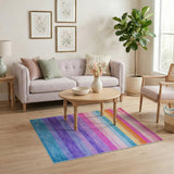 Multi-color and Patterns Vibrant Multi-Color Horizontal Stripe Area Rug