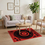 Red Vinyl Record Geometric Area Rug