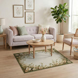 Vintage Green Floral Border Cream Area Rug