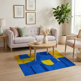 Bold Blue Yellow Curved Geometric Area Rug