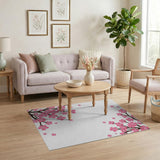 Floral Vintage Pink Pink Cherry Blossom Branch Area Rug