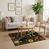 Black Cats Amidst Vibrant Orange Flowers Rug