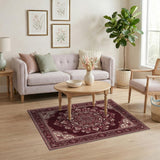 Red Traditional Persian Red Persian Medallion Floral Area Rug