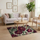 Vintage Burgundy Peony Floral Area Rug