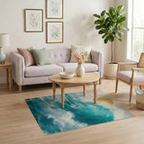 Teal Surf Wave Surfer Coastal Area Rug
