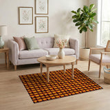 Vibrant Orange Black Grid Geometric Area Rug