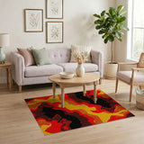 Fiery Red Yellow Camo Geometric Area Rug