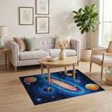Vibrant Cosmic Galaxy Kids Cartoon Area Rug