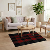 Rustic Farmhouse Red Bold Red Black Buffalo Plaid Area Rug