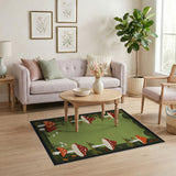 Boho Chic Green Whimsical Mushroom Forest Area Rug