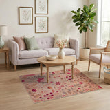 Vintage Pink Floral Embroidered Area Rug