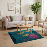 Teal World Map Multicolor Area Rug