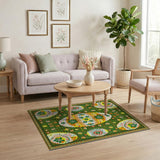 Vibrant Green Easter Egg Floral Area Rug