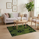 Distressed Green Dog Paw Print Area Rug