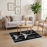 Monochrome Airplane Runway Area Rug