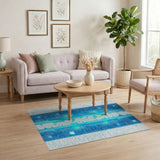 Blue Circuit Board Geometric Area Rug