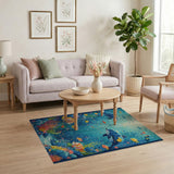 Vibrant Dolphins in Sunlit Ocean Reef Area Rug