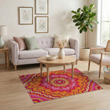 Vibrant Pink Orange Mandala Lotus Area Rug