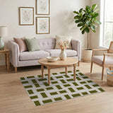 Olive Green Framed Geometric Area Rug