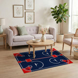 Navy Blue Bull Hockey Rink Geometric Area Rug