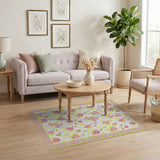 Pink Roses Yellow Blooms Floral Vintage Rug