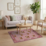 Playful Pink Cartoon Tiger Cub Area Rug