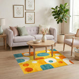 Yellow Geometric Circles Area Rug