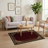 Burgundy Gold Art Deco Geometric Border Rug