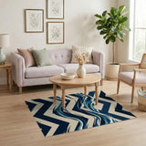Navy Zigzag Ocean Waves Area Rug