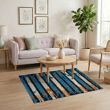 Bold Blue Orange Splatter Stripe Area Rug