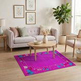 Whimsical Pink Pixel Village Kids Rug