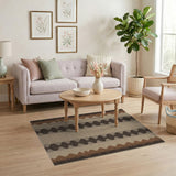 Brown Tan Woven Geometric Oval Rug