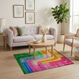 Multi-color and Patterns Vibrant Multi-Color Geometric Wave Area Rug