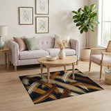 Brown Tan Abstract Brushstroke Area Rug