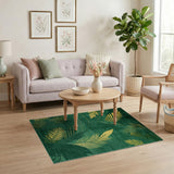 Emerald Green Gold Palm Leaf Area Rug
