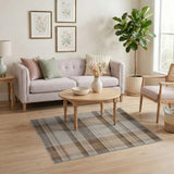 Brown and Tan Tan Brown Plaid Rustic Farmhouse Area Rug