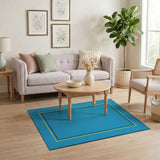 Modern Teal Area Rug with Yellow Border