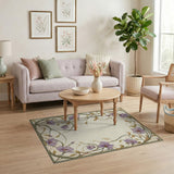 ODIKA Art Nouveau Floral Washable Rug - Vintage Lavender Botanical Low Pile Non-Slip Area Rug