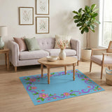 Whimsical Pink Floral Purple Vine Blue Area Rug