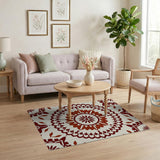 Cream Red Floral Medallion Area Rug